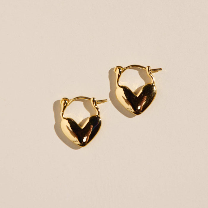 Nickel and Suede - Gold Heart Lock Huggies