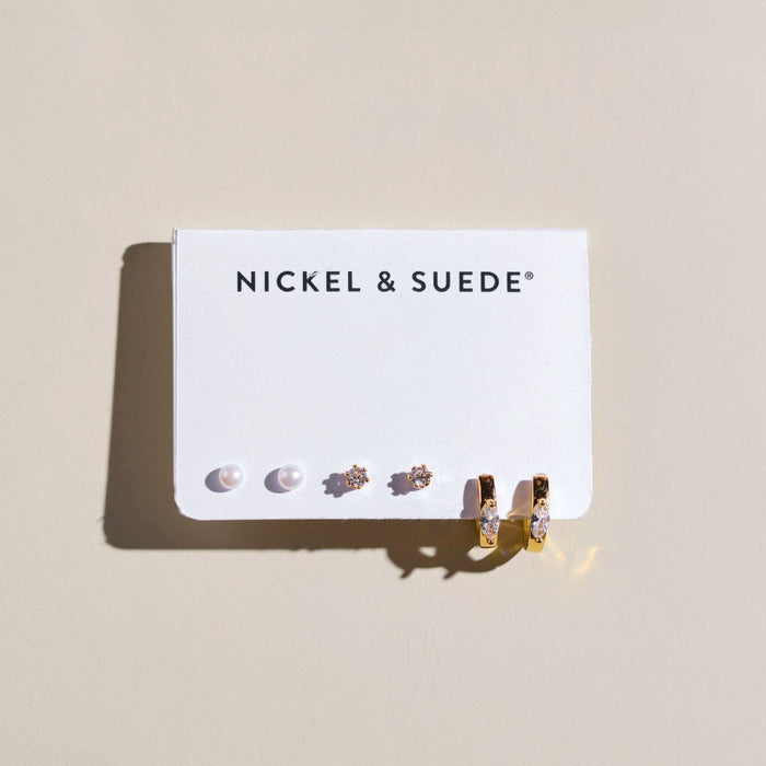 Nickel and Suede - Gold Waterproof Essential Dainty Earrings Set: Gold