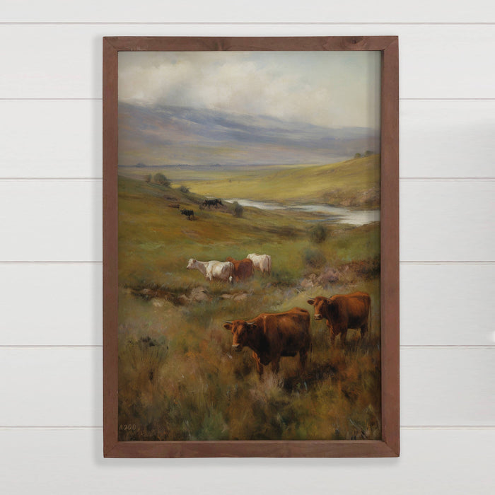 Hangout Home - Cattle Valley - Farmhouse Wall Art - Wood Framed Nature Art: 18x24" Large Canvas Art with Thick Wood Frame