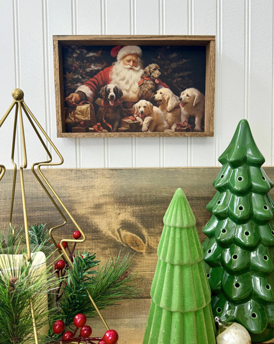 Hangout Home - Santa with Dogs - Santa Canvas Art - Wood Framed Wall Art: 6x10" Mini Canvas Art with Wood Box Frame