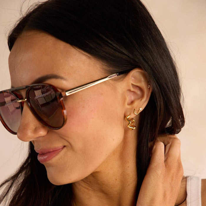 Nickel and Suede - Gold Squiggle Hoops