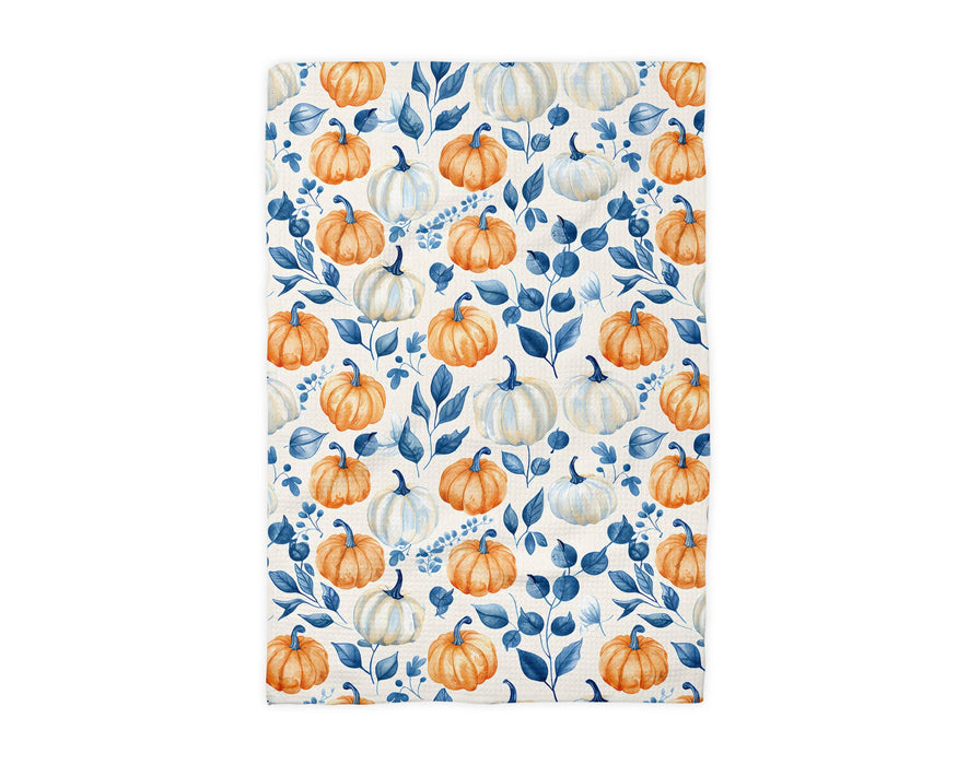 Canary Road -  Blue Pumpkin Chinoiserie Fall Coastal Kitchen Towel Waffle