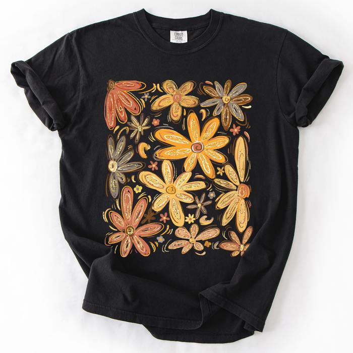 Refinery Number One LLC - Beautiful Autumn Flowers, Fall, Floral, Watercolor T-Shirt: Pepper Dark Gray / Large