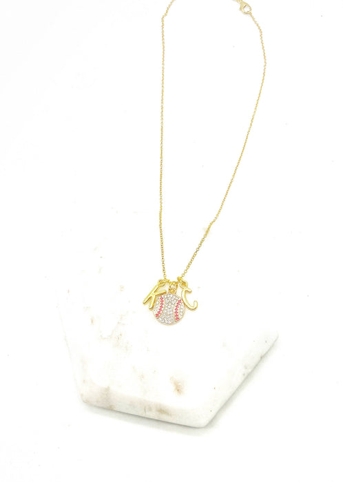 Baubles by B - Gold KC Kansas City Royals Rhinestone Baseball Necklace