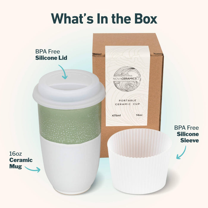 Nova Ceramics Travel Mugs - Sage Green Ceramic Travel Mug – 16oz Reusable Cup