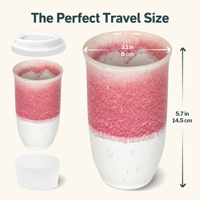 Nova Ceramics Travel Mugs - Coral Pink 16oz Ceramic Mug – (Includes Lid & Band)