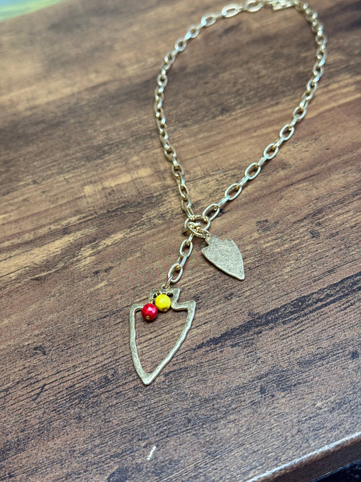 Paco Designs - NEW! Two Charm Arrowhead Chain Link Necklace- Silver or Gold: Gold