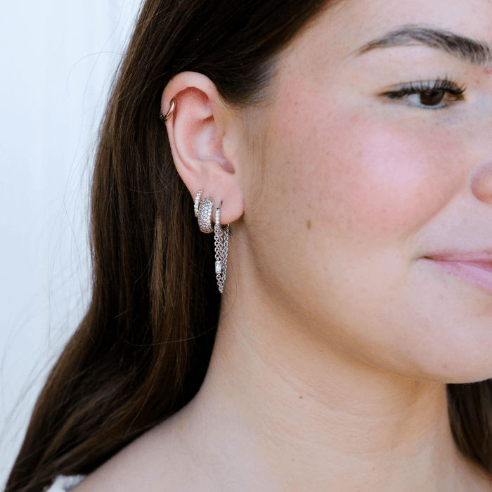 Nickel and Suede - Silver Pavé Dome Huggies