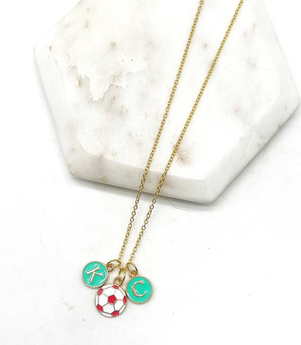 Baubles by B - Teal Red Soccer Ball KC Current Kansas City Necklace