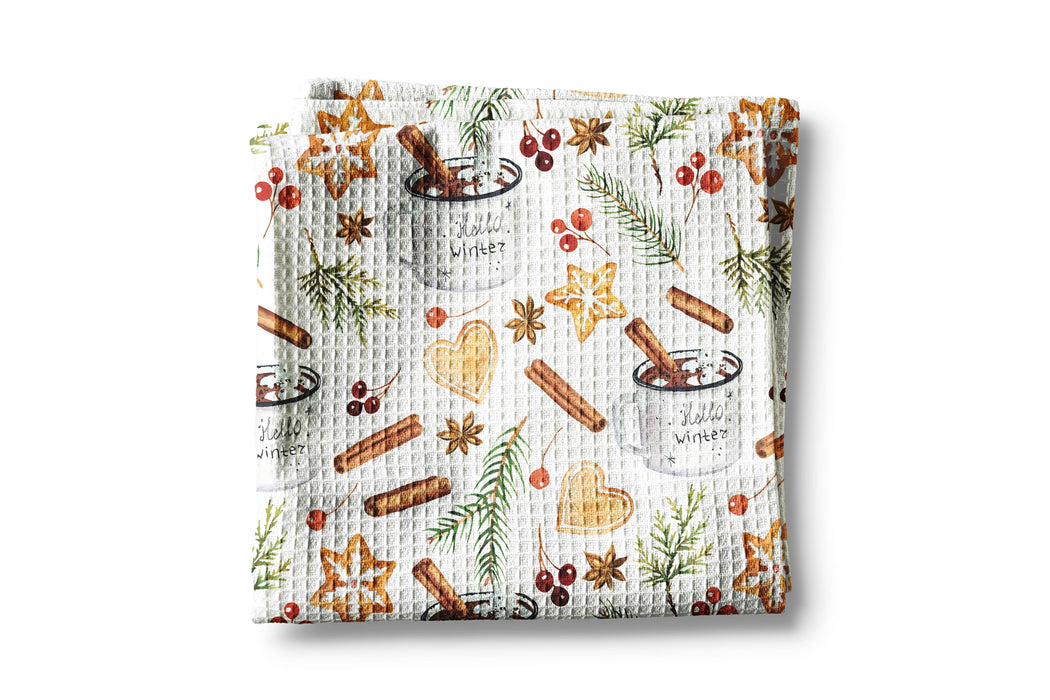 Canary Road - Christmas Winter Kitchen Tea Towel Waffle Holiday Baking: Transparent Cellophane Sleeve