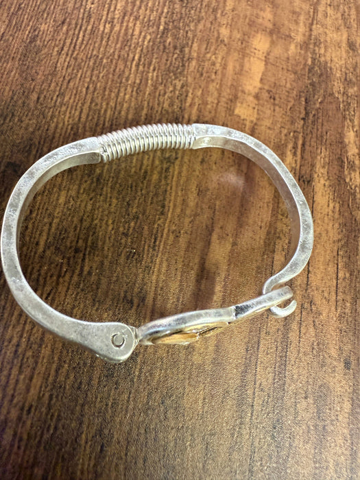 Paco Designs - Mixed Metal Heart Cuff Bracelet -Silver/Gold : Yellow Gold