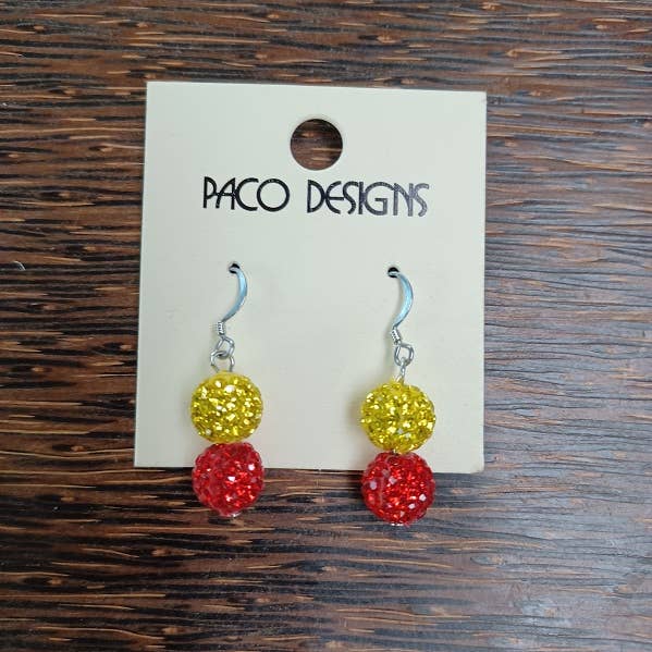 Paco Designs - KC Chief's Red and Yellow Bling Earrings