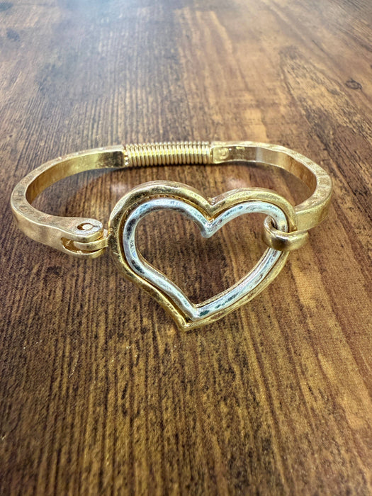 Paco Designs - Mixed Metal Heart Cuff Bracelet -Silver/Gold : Yellow Gold