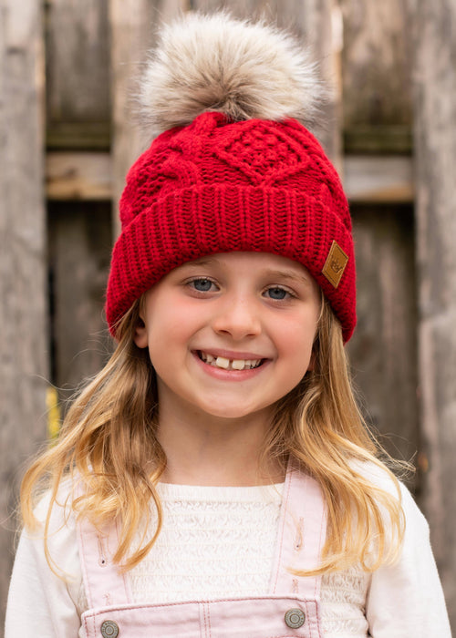 Panache Apparel Co. - KIDS Red Cable Knit Pom Hat