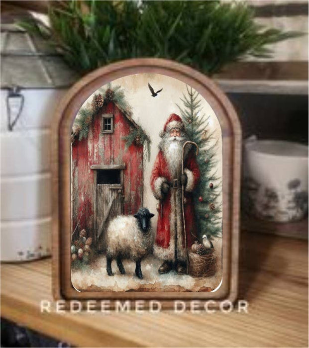 Redeemed Decor - Arch Top Santa Sheep Framed Art : 6x8"