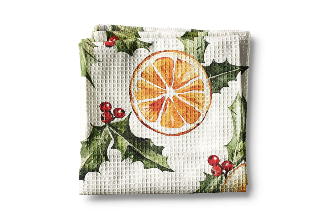 Canary Road - Christmas Orange Berry Mistletoe Towel Waffle Holiday Decor: Transparent Cellophane Sleeve