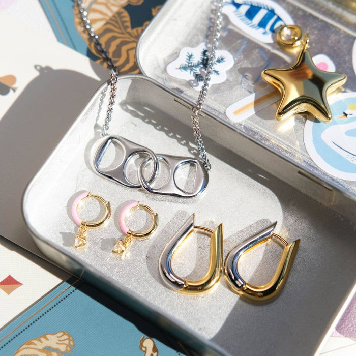 Nickel and Suede - Mixed Metal Waterproof Two Tone Huggie Earrings