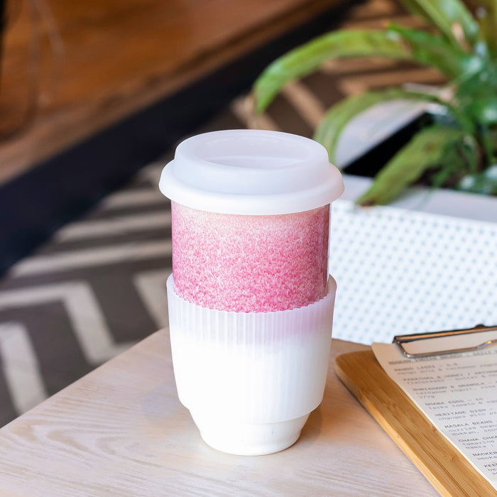 Nova Ceramics Travel Mugs - Coral Pink 16oz Ceramic Mug – (Includes Lid & Band)