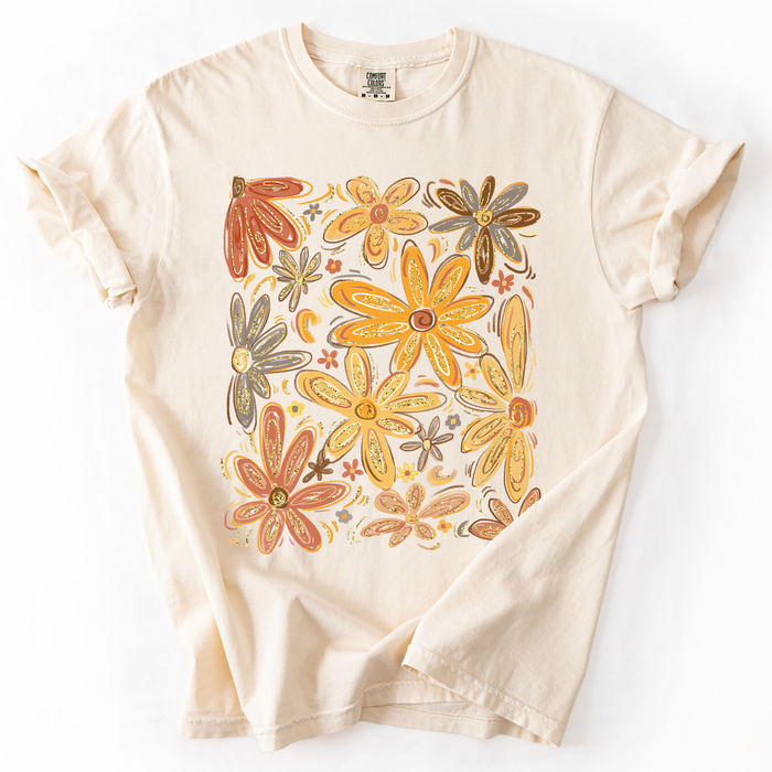 Refinery Number One LLC - Beautiful Autumn Flowers, Fall, Floral, Watercolor T-Shirt: Pepper Dark Gray / Large