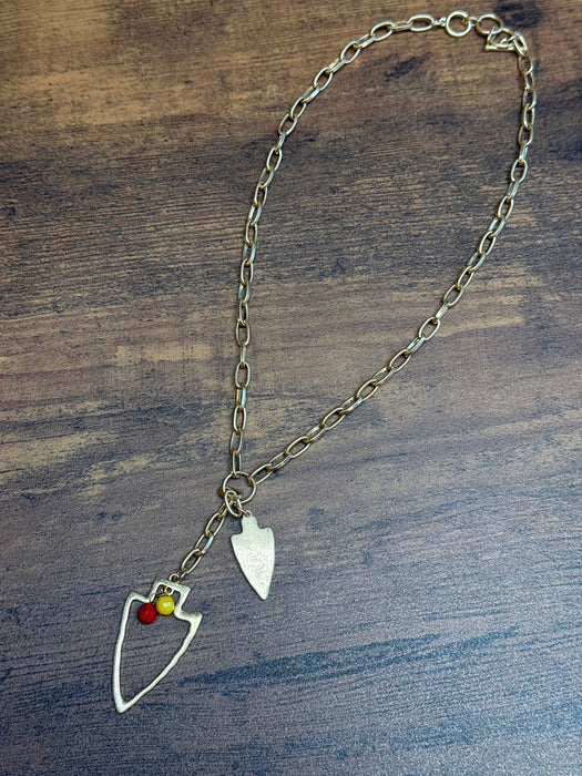 Paco Designs - NEW! Two Charm Arrowhead Chain Link Necklace- Silver or Gold: Gold