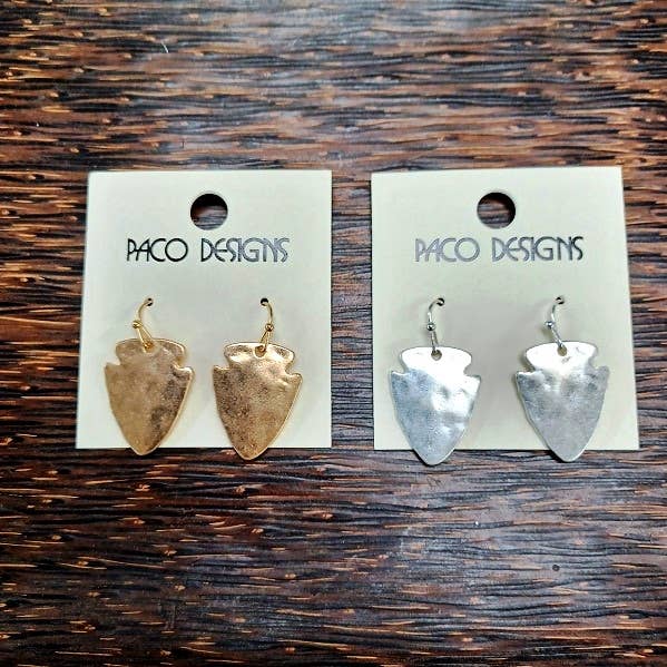 Paco Designs - Mini Hammered Gold or Silver Arrowhead Earrings. GO KC CHIEF: Silver