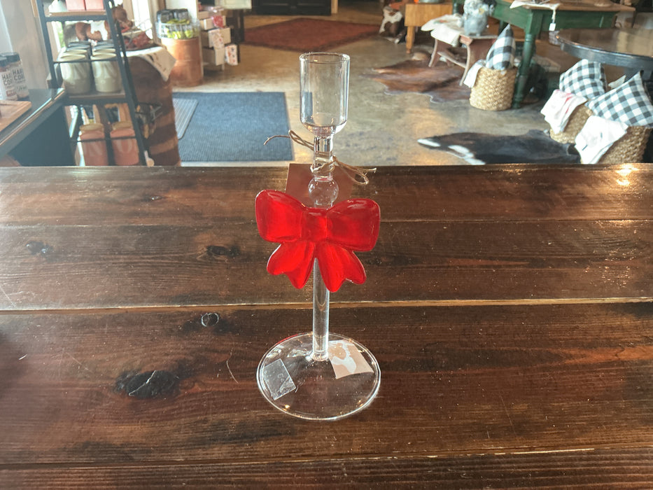 Mudpie Bow Christmas Glass Taper Holder