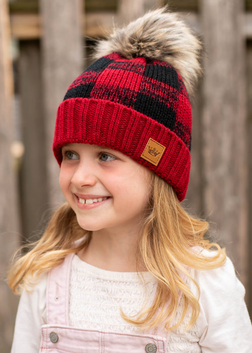 Panache Apparel Co. - KIDS Red Buffalo Plaid Pom Hat