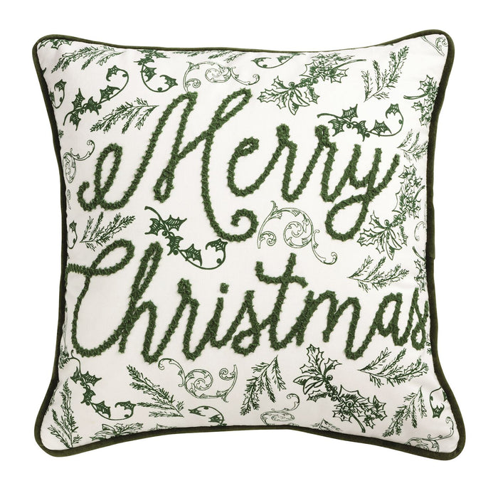 Mudpie “Merry Christmas” Green Toile Pillow