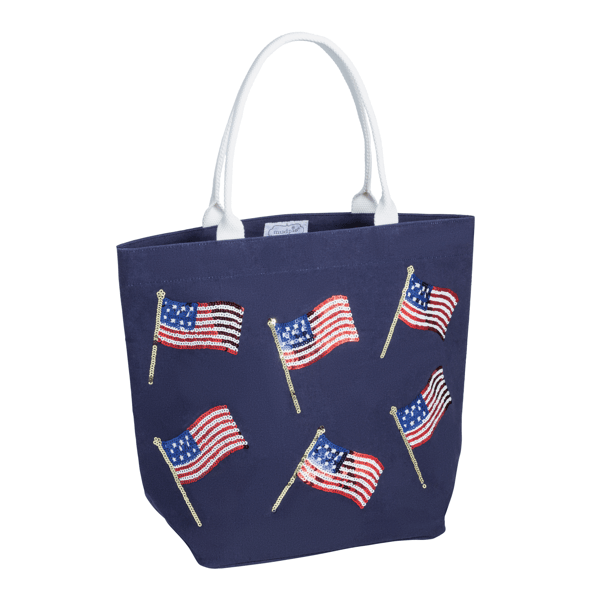 Americana flags sparkle tote