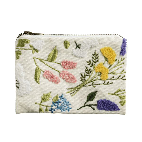Tossed flowers bead embroidered pouch