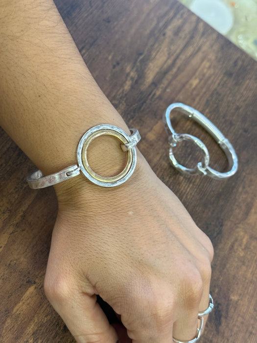 Paco Designs - Two Tone Hammered Full Circle Cuff: Gold