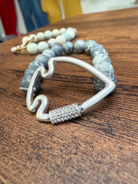 Paco Designs - NEW! Bling Arrowhead Chunky Stone Stretch Bracelet: Pink Zebra Jasper