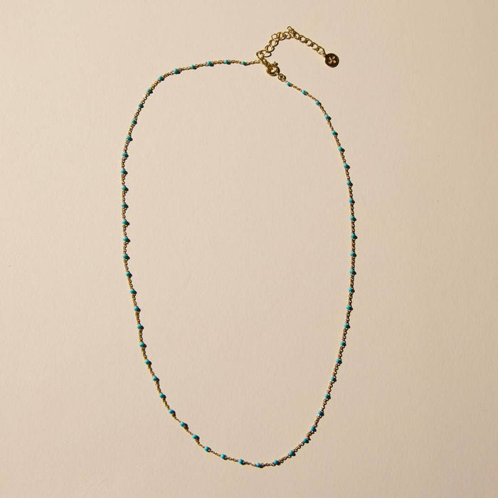 Nickel and Suede - Turquoise Beaded Delicate Saturn Chain Necklace