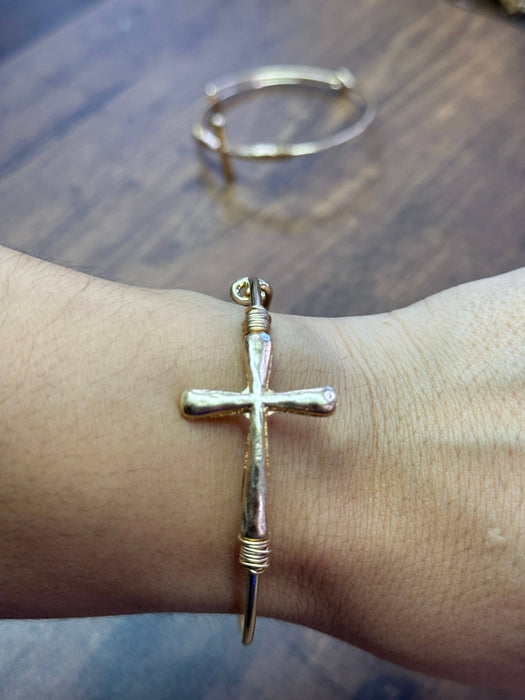 Paco Designs - Gold Wire Wrapped Cross Bangle Bracelet