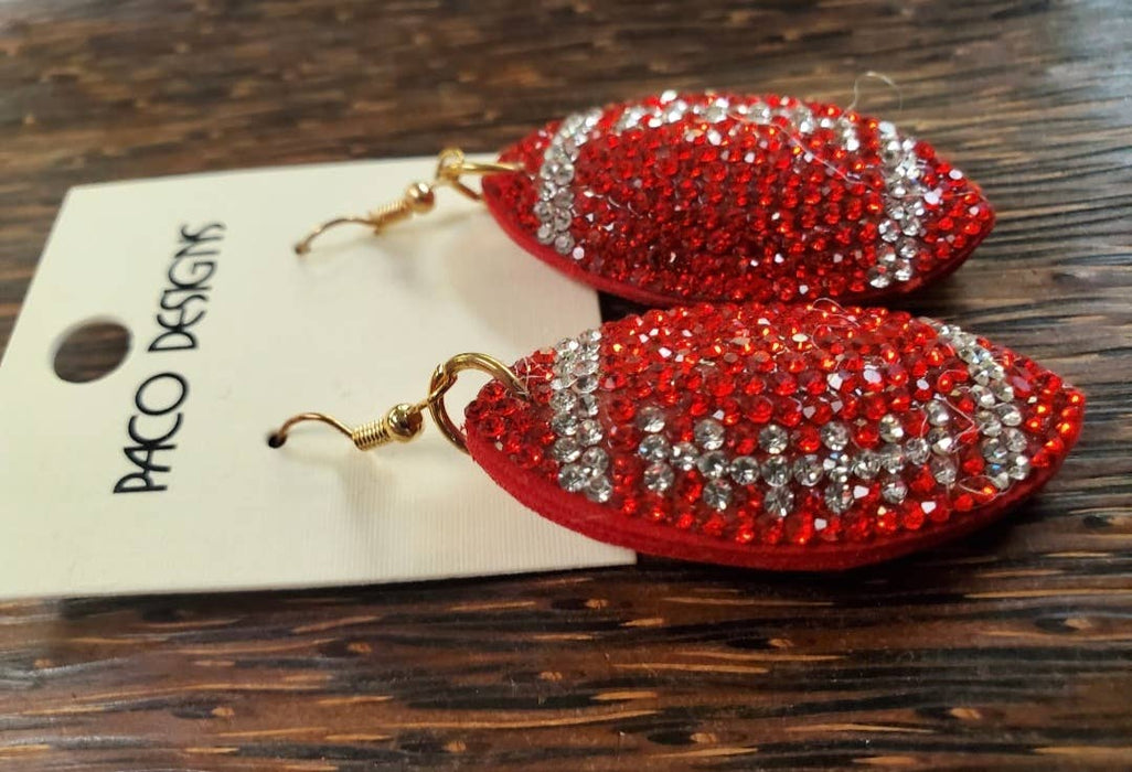Paco Designs - Red Blingy Puffy Football Dangle earrings