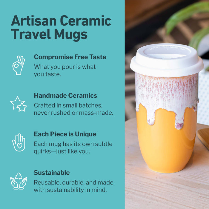 Nova Ceramics Travel Mugs - Grapefruit Ceramic Travel Mug – 16oz with Lid & Sleeve