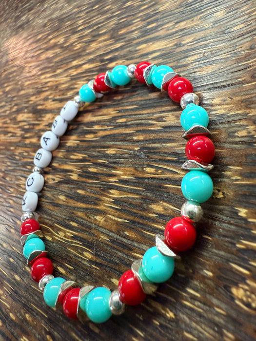 Paco Designs - KC Baby Teal & Red Beaded Bracelet