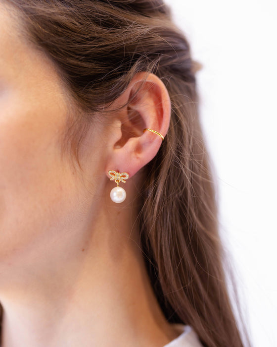 Nickel and Suede - Bow and Pearl Studs: One Size