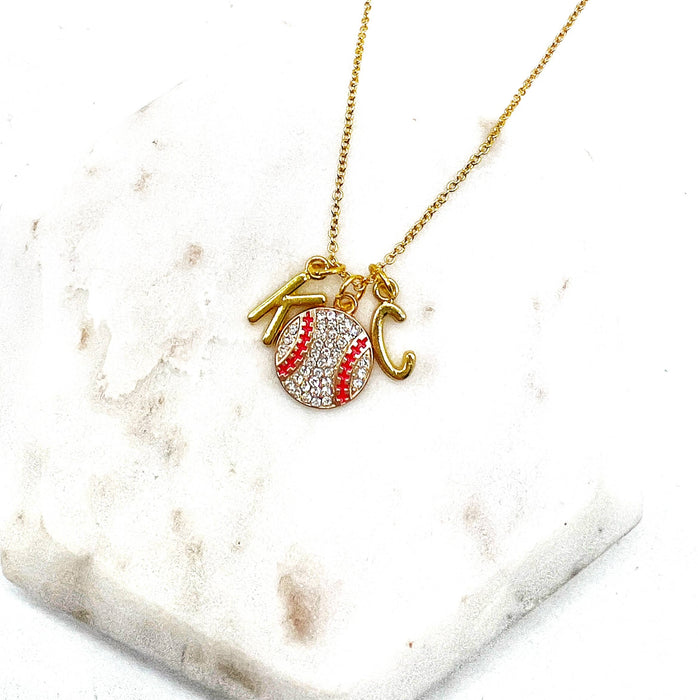Baubles by B - Gold KC Kansas City Royals Rhinestone Baseball Necklace