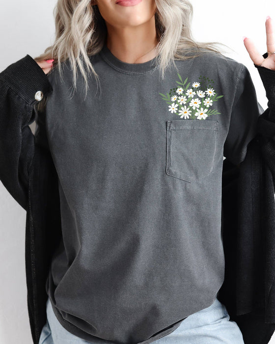 Refinery Number One LLC - Floral Pocket, Vintage Flowers, Boho, Gardening Nature Shirt: Butter / XL