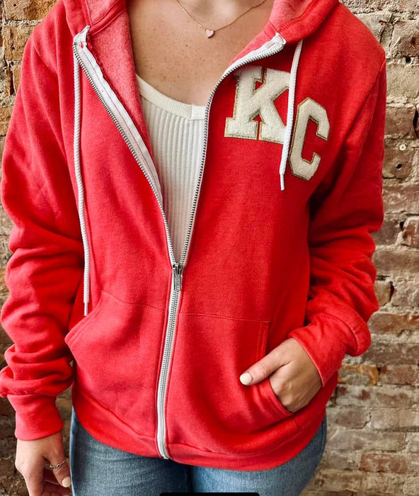 Country Charm Wholesale - Red Heather Zip Up | Bella Sponge + KC Red Patch: SMALL