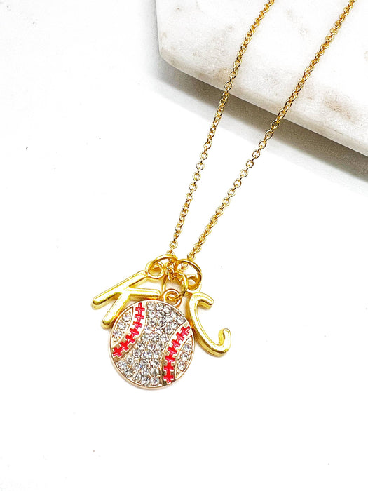 Baubles by B - Gold KC Kansas City Royals Rhinestone Baseball Necklace
