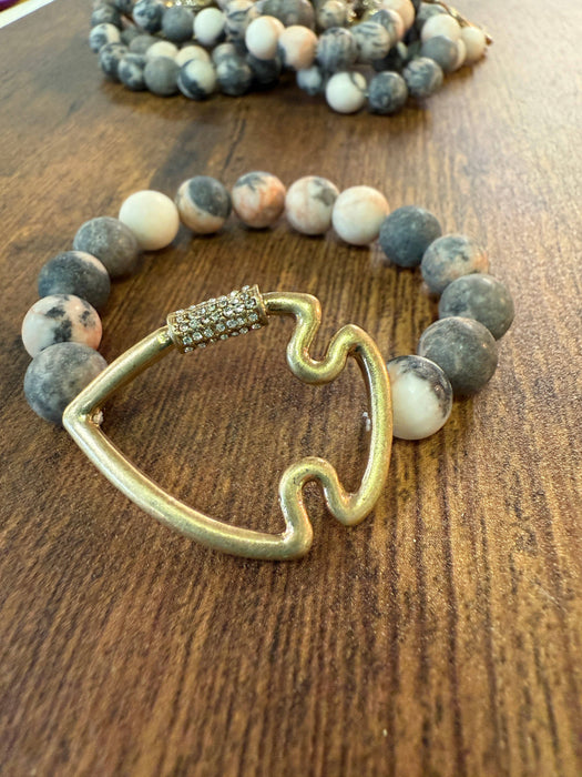 Paco Designs - NEW! Bling Arrowhead Chunky Stone Stretch Bracelet: Pink Zebra Jasper