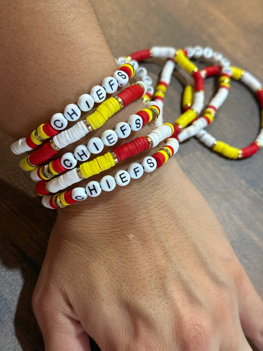 Paco Designs - "CHIEFS" White Heishi Beaded Stretch Bracelet