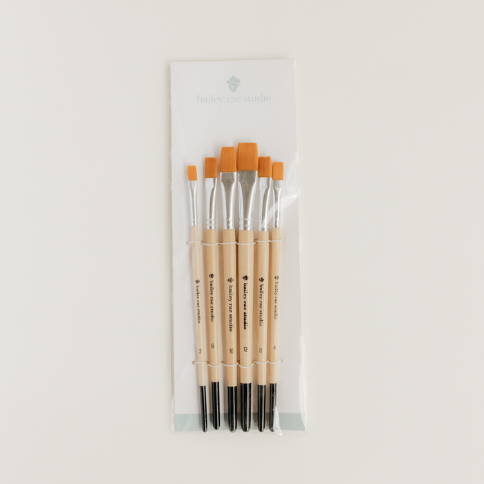 Bailey Rae Studio - Flat Tip Watercolor Brush Set -- 6 piece