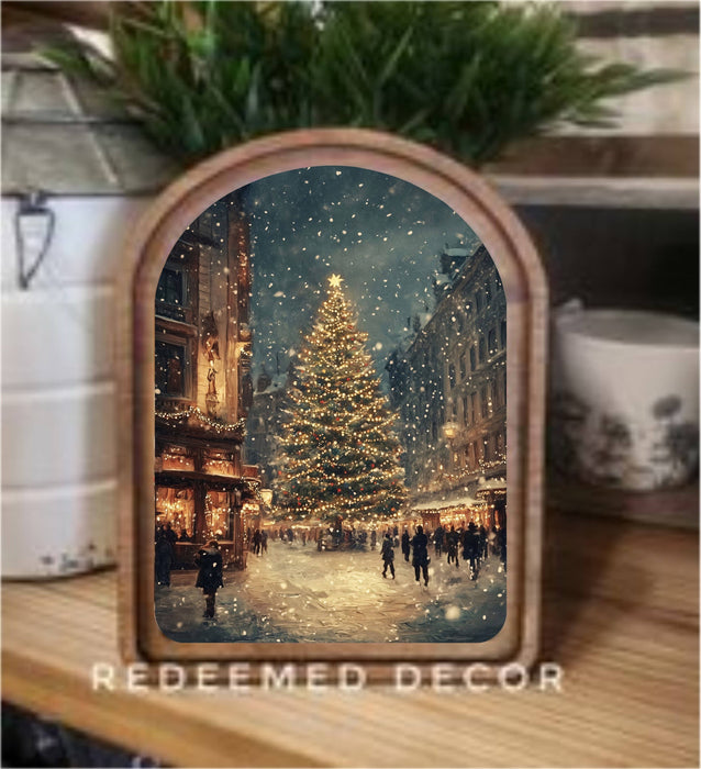 Redeemed Decor - Arch Top Christmas Tree Main Street Framed Art   : 6x8"