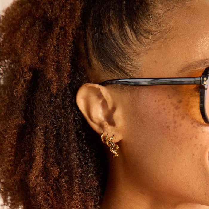 Nickel and Suede - Gold Squiggle Hoops