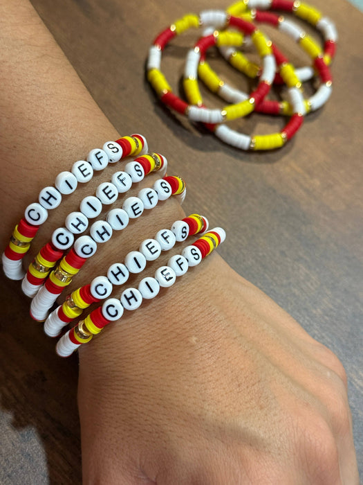 Paco Designs - "CHIEFS" White Heishi Beaded Stretch Bracelet