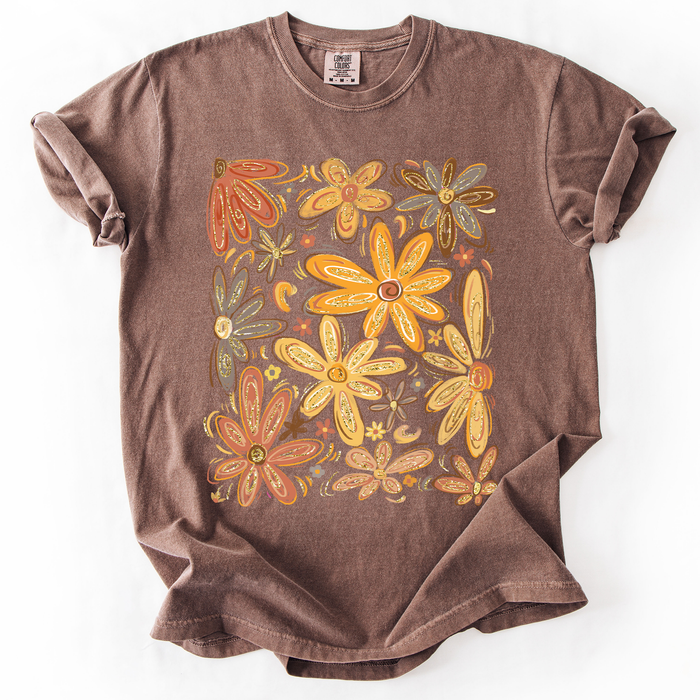 Refinery Number One LLC - Beautiful Autumn Flowers, Fall, Floral, Watercolor T-Shirt: Pepper Dark Gray / XL