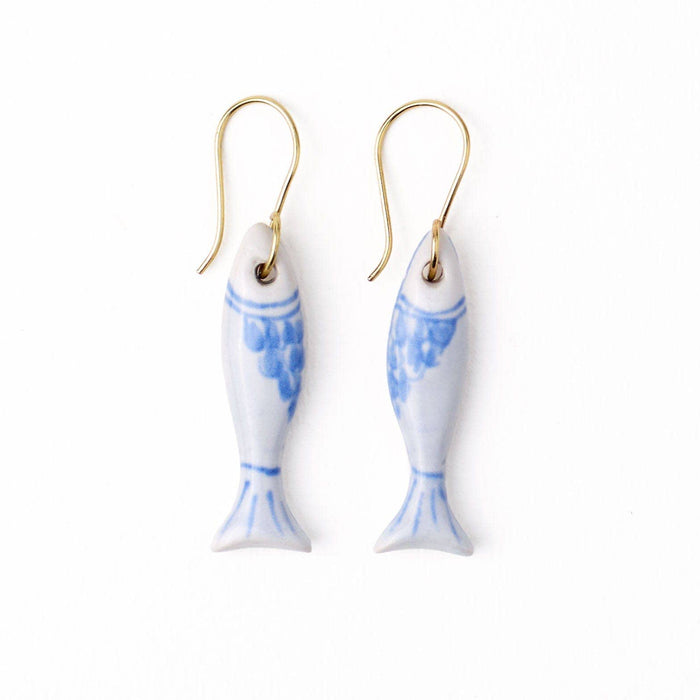 INK + ALLOY - Danielle Fish Ceramic Earrings Blue + White Wholesale